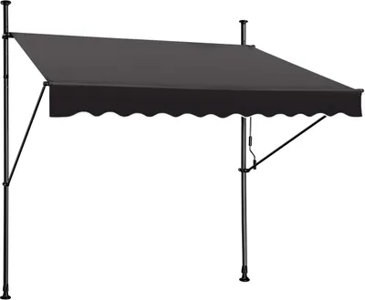 Produktbild von Sessamen-LP Klemmmarkise mit kurbel 250cm breit - Balkonmarkise ohne Bohren Verstellbar, UV-Schutz, Sonnenschutz, Wetterfest, Dunkelgrau (2,50 x 1,20 m,Dunkelgrau)
