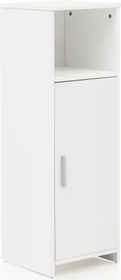 Produktbild von WOHNLING Badschrank 30 x 95,5 x 30 cm weiß Holz mit Tür und Ablagefach Kleiner Bad-Schrank Beistellschrank stehend Badregal schmal freistehend