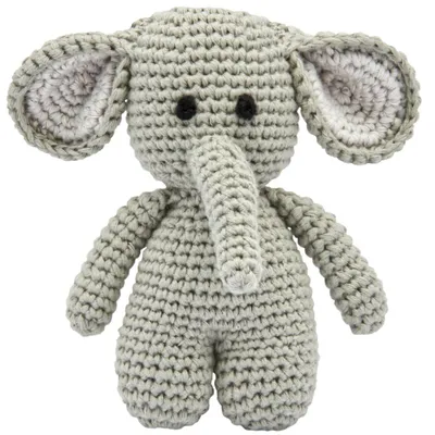 Produktbild von Handgestrickter Elefant gehäkelt aus Baumwolle Spielzeug 15 cm