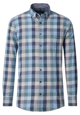 Produktbild von CASAMODA Herren Freizeithemd Langarm Button-Down Casual Petrol kariert 6XL