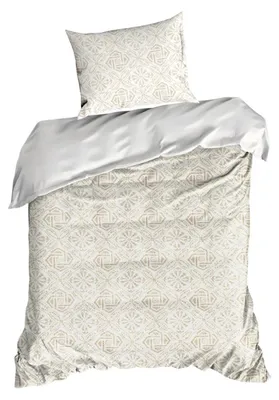 Image de EUROFIRANY | Parure de lit - Linge de lit - beige et blanc - 140 x 200 cm - 100 % coton - Ensemble de housses de couette - Motif géométrique