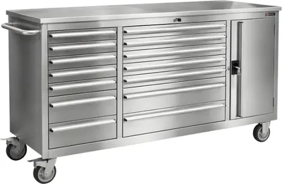 Immagine prodotto di Carrello portautensili RETTER RS6 Piano di lavoro in acciaio inox con 14 cassetti