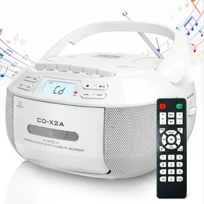 Produktbild von AIORBER Multifunktionaler CD Player, Bluetooth 5.1 Tragbar Kassettenradio mit USB, MP3, AM/FM, Fernbedienung, Weiß