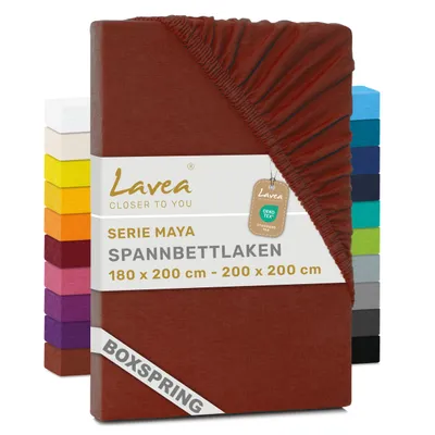 Produktbild von Lavea® Spannbettlaken 180-200x200 cm - Boxspringbett, Jersey, 40 cm Steghöhe, 100% Baumwolle, weich, atmungsaktiv, pflegeleicht, formstabil - Kastanie