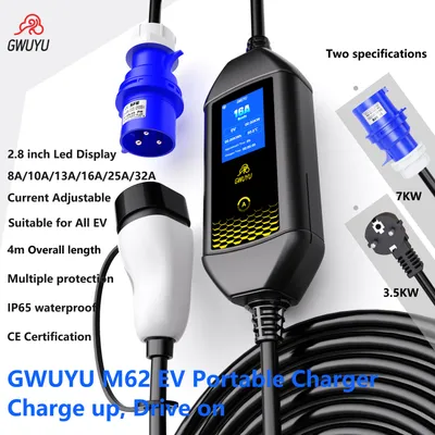 Image de Câble de recharge pour voitures électriques - 7 kW - 5,5 mètres - Type 2 - Portable