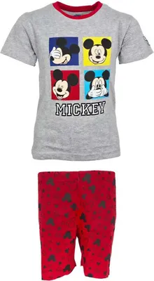 Produktbild von Disney Mickey Maus Kinder kurzarm Schlafanzug Pyjama Shirt Shorts – Grau / 128