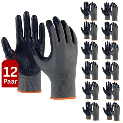 Produktbild von ViD 12 Paar Arbeitshandschuhe NITRIL-beschichtet (Gr. 9 / L) | Montagehandschuhe für Herren & Damen | atmungsakitve Handschuhe