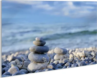 Produktbild von Wallario Schlüsselbrett aus Glas, Motiv: Steinstapel am Strand, 30 x 20 cm mit 4 Haken