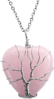 Immagine prodotto di Collana di cristalli naturali con intreccio a spirale - Gioielli Reiki in resina naturale per donne - Collana con pendente in quarzo rosa