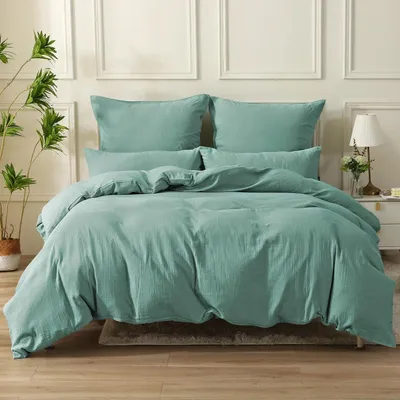 Productafbeelding van Bettenset, 4-delig, katoen, dubbel jersey, 135x200 cm / 80x80 cm, kleur: zachtgroen, met rits