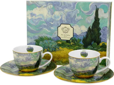 Produktbild von DUO ART GALLERY 2er-Set Espressotassen 90 ml WHEAT FIELD mit Untertassen, New Bone China Porzellan
