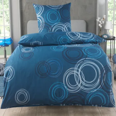 Produktbild von Bettwäsche 135x200 Baumwolle Sets, Kreismuster Bettbezug 135 x 200 cm, Kissenbezug 80x80 cm, Renforcé,  Bettwäsche mit Reißverschluss