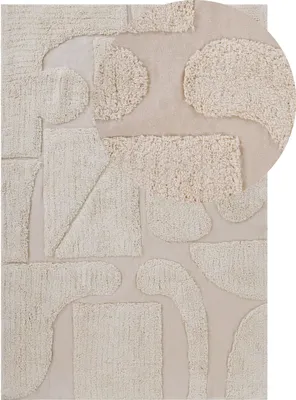 Obrázek produktu pro BELIANI Koberec béžový bavlněný 160 x 230 cm měkký nadýchaný s abstraktním vzorem obývací pokoj ložnice