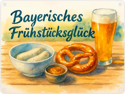 Produktbild von Bayerisches Frühstück Frühstücksglück Metallschild in 15x20 cm