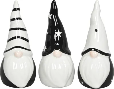 Produktbild von Wichtel Keramik 3fach sort. schwarz/weiss Ø5cm H10cm Skulptur Weihnachten