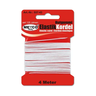 Produktbild von Meyco Hobby Hutgummi Elastik Kordel in weiß zum Basteln Länge 4m