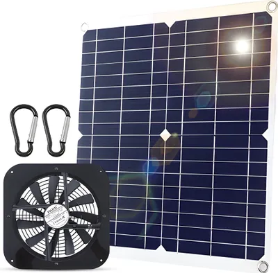 Produktbild von 20 W ventilátor se solárním napájením, 10 palců, vodotěsný, USB solární panel, ventilátor, vysokorychlostní venkovní sada pro kurníky, skleníky, přístřešky, domky pro zvířata, okna