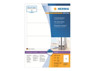 Zdjęcie produktu dla HERMA 4284, Biały, Samoprzylepne etykiety do drukowania, A4, Papier, Laser/Atrament, Na stałe