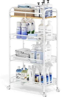 Productafbeelding van KINGRACK Keukenwagen met 4 niveaus en wielen, metalen servieswagen, verrijdbaar