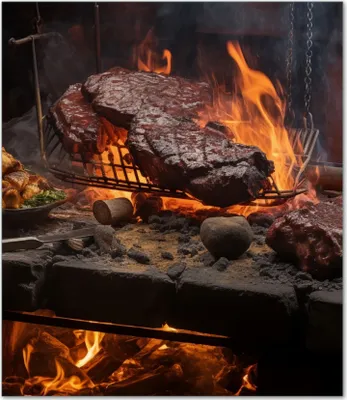 Produktbild von Wallario Herdabdeckplatte aus Glas, Größe 52 x 60 cm 1-teilig, Motiv Urige Grillkunst: Steakschmiede