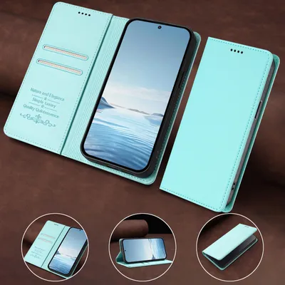 Produktbild von Handyhülle für Xiaomi Redmi Note 13 5G, Kunstleder Klapphülle Stoßfeste Magnetische Hülle mit Ständer Türkis
