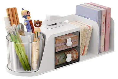 Produktbild von Schreibtisch-Organizer mit 2 Schubladen, multifunktionaler Stiftehalter mit Buchstütze, Büroaccessoires für Büros, Schulen und Zuhause