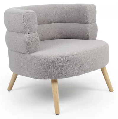 Image de MENZZO Fauteuil design scandinave arrondi Riviani Tissu bouclette Gris