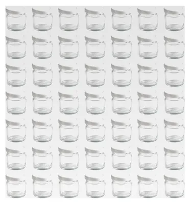 Produktbild von 50 Mini Marmeladengläser 50 ml | mit weißen Schraubdeckeln | kleine Einmachgläser zum Befüllen | Set mit leeren Gläsern für Marmelade | 50 Stück