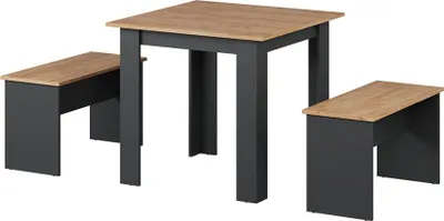 Immagine prodotto di Set di tavoli da pranzo Vicco Sentio Antracite/Rovere dorato 80 x 80 cm con 2 panche, Model 37274