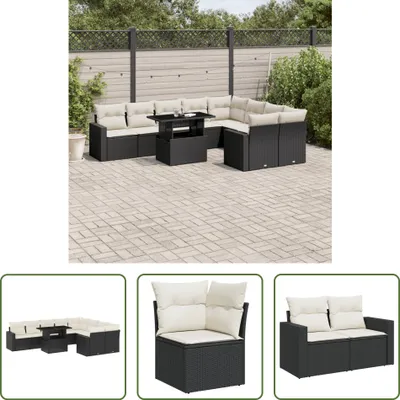 Produktbild von The Living Store 10-tlg. Garten-Sofagarnitur mit Kissen Schwarz Poly Rattan