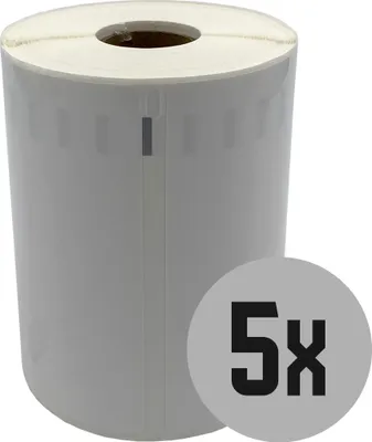 Produktbild von DULA Dymo kompatible Etiketten, 104 mm x 159 mm, Weiß, Polypropylen, Selbstklebend, 5 Rollen, 200 Etiketten pro Rolle