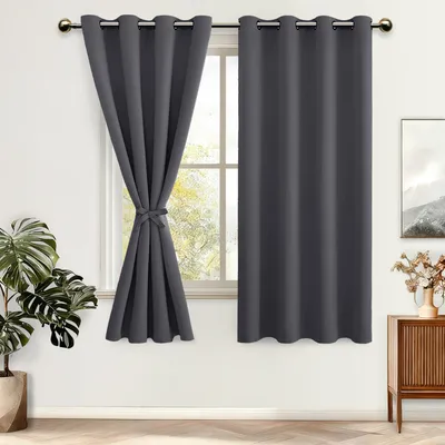Productafbeelding van Thermo-verduisterende gordijnen met oogjes, 2 stuks, donkergrijs, 160x140 cm