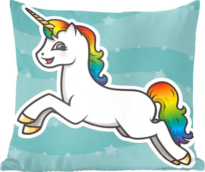 Produktbild von MuchoWow® Zierkissen Sofakissen Wohnzimmer Dekokissen 45x45 cm Eine Illustration eines springenden Einhorns - Mädchen - Kinder - Kinder - Schlafpolster - Polster für das Sofa
