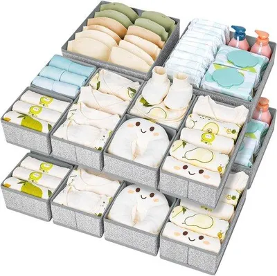 Produktbild von Kleiderorganizer, Falter Regal, Stoff, 15-teilig, Grau, Schrankbox