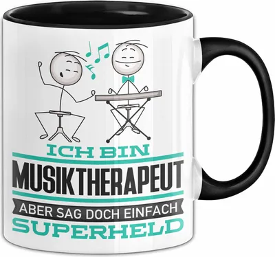 Produktbild von Musiktherapeut Geschenk Tasse Ich Bin Musiktherapeut Aber Sag Doch Einfach Superheld Lustige Geschenkdiee für Musiktherapeut Kaffee-Becher (Schwarz)