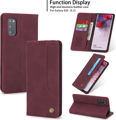 Produktbild von Galaxy S20 Hülle, LaimTop Retro Kunstledertasche Schutzhülle mit Kartenfach Standfunktion für Samsung Galaxy S20 Rot