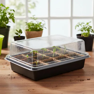 Productafbeelding van Kiembox met deksel, 12 compartimenten – Zaaischaal met transparant deksel – Zaaischaal 20 cm – Geschikt voor zaden, groenten en kruiden – Voor binnen- en buitengebruik [11990]
