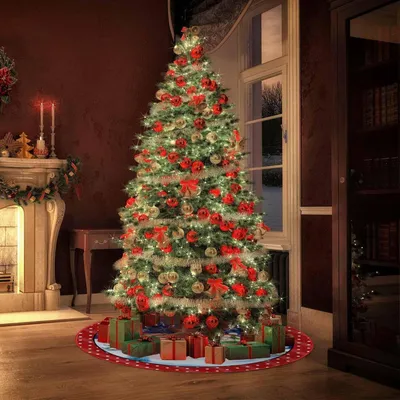 Produktbild von Weihnachtsbaumdecke Rund Rot 76 cm Polyester Baumrock für Christbaumständer