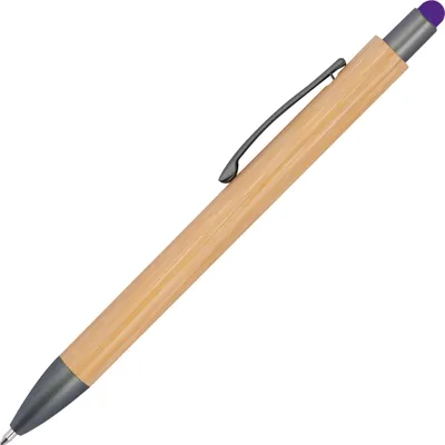 Produktbild von 10 Touchpen Holzkugelschreiber aus Bambus / Stylusfarbe: lila