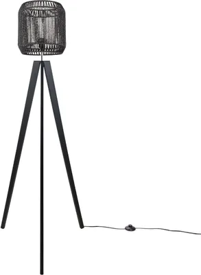 Produktbild von Stehlampe Modern Wohnzimmer Schlafzimmer Rattan Optik Boho Korb Stehleuchte E27 Lampenschirm Schwarz (Ø28 cm) Lampenfuß Stehleuchte Schwarz