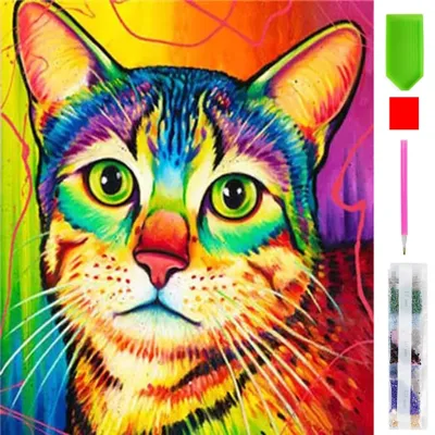 Produktbild von Malen nach Zahlen 5d Diamond Painting Bunte Katze Malen nach Zahlen 30x30cm