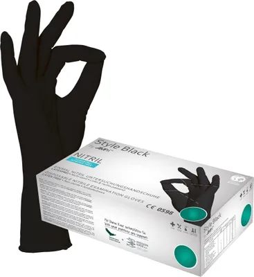 Produktbild von AMPri STYLE BLACK Nitrilhandschuhe schwarz puderfrei 100 Stück Gr. S