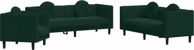 Image de vidaXL Ensemble de canapés 3 pièces avec coussins vert foncé velours