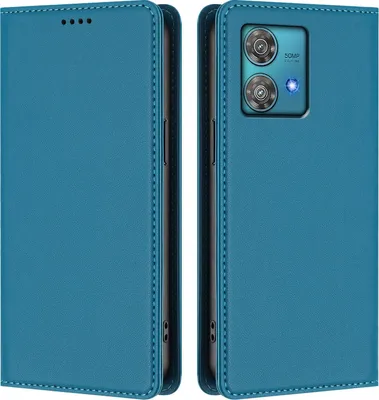 Obrázek produktu pro Kožené pouzdro pro Motorola Edge 40 Neo, magnetické flipové pouzdro zPolyuretankůže se stojánkem Jezerní modrá
