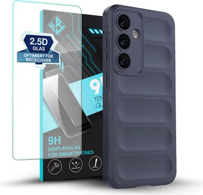 Produktbild von Handy Hülle für Samsung Galaxy S24 mit 9H Displayglas Displayschutz Plus Grip Case Cover Schutzhülle Softgrip Farbe: Dunkelblau