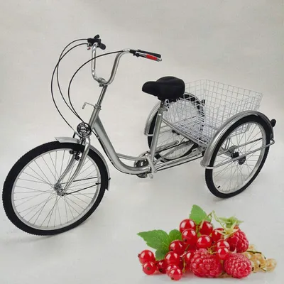Zdjęcie produktu dla 24-calowy rower trójkołowy dla dorosłych z 3 kołami i oświetleniem w kolorze srebrnym