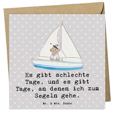 Produktbild von Mr. & Mrs. Panda Glückwunschkarte Bär Segeln - Grau Pastell - Geschenk, faltkarte, anlasskarte, Segelschule, Yachtclub, Grußkarte, Klappkarte, doppelkarte, Segelboot