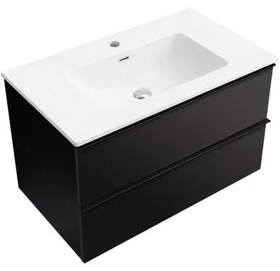 Obrázok produktu pre CERANO – Kúpeľňová skrinka Velora – čierna matná, úchytka čierna + keramické umývadlo Novo – biela lesklá – 101 x 54,5 x 46,5 cm