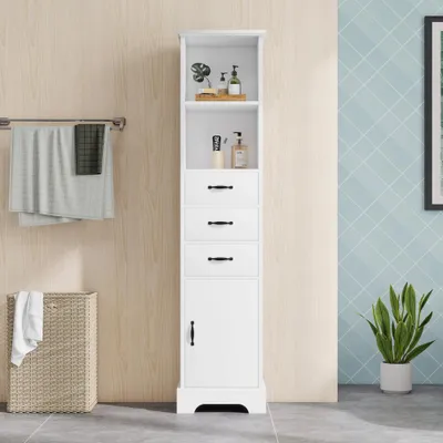 Produktbild von Badezimmerschrank 167cm weiß MDF Feuchtigkeitsbeständig mit Schublade Verstellbare Einlegeböden