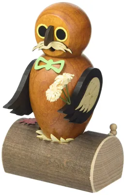 Räucherfigur Eule aus Holz, bunt, 14 x 5 x 8 cm, groß